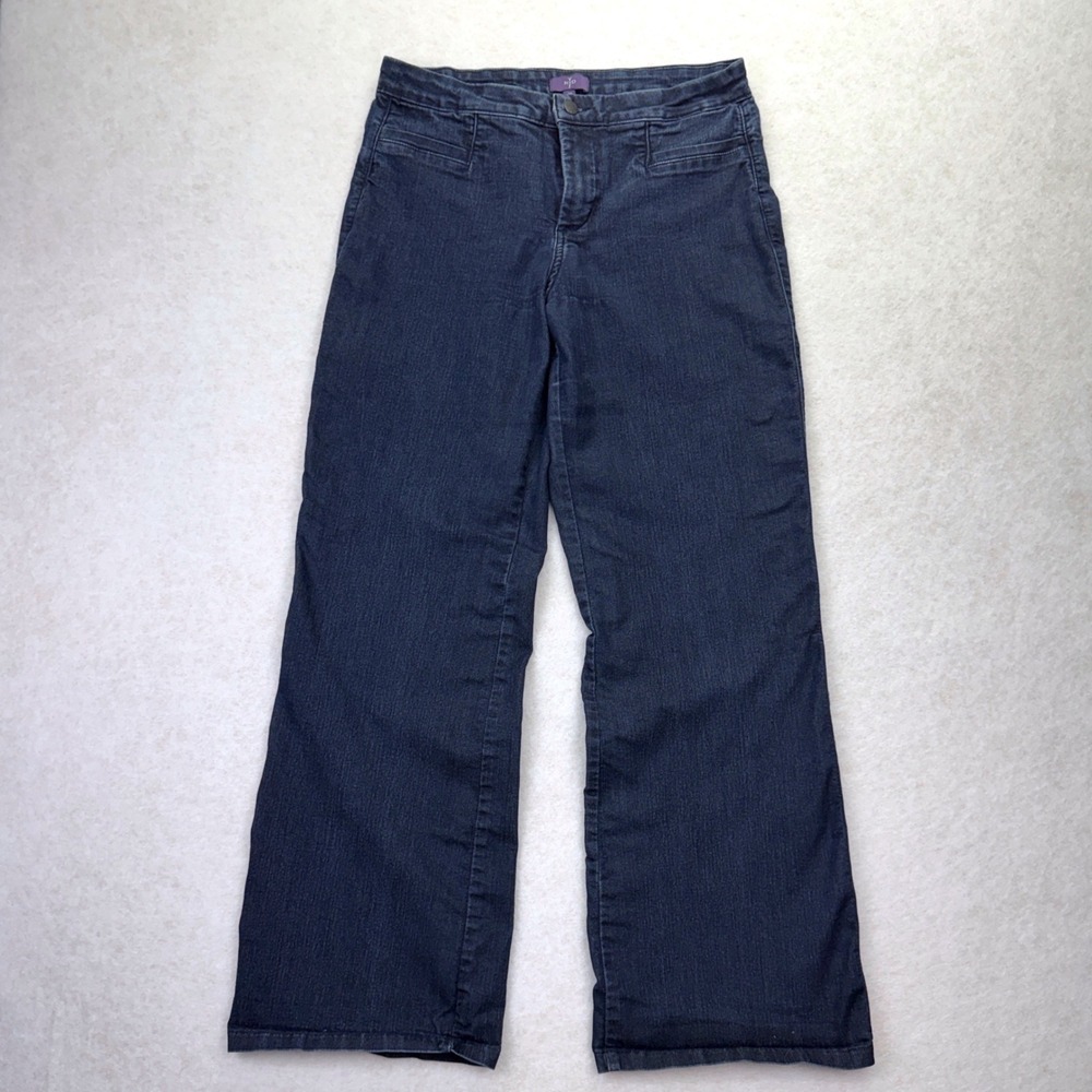 NYDJ Wide Leg Jeans Womens 10 Dark Indigo Trouser High Rise Stretch Made in USA
